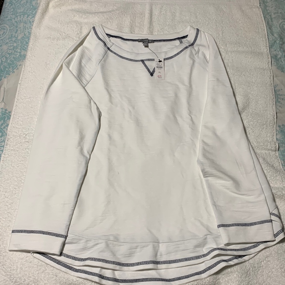 T by Talbots UPF 50+ Lightweight Pullover, Size LP, White NWT